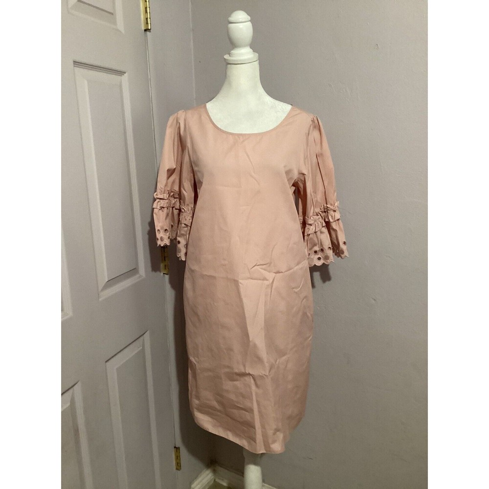 See By Chloe Blush Pink Flared Eyelet Sleeve Cotton Mini Dress